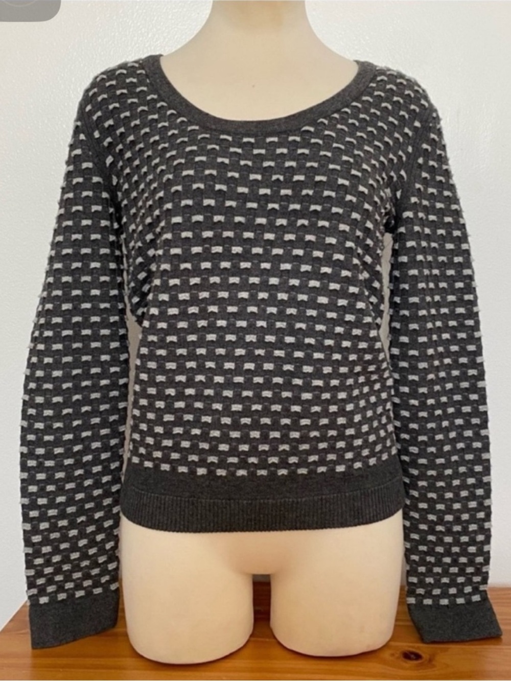 rag & bone Charcoal and Light Gray Patterned Crewneck Sweater